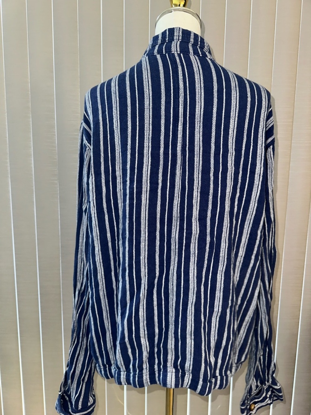 Striped Navy Utility Button-Up Jacket - Picture 8 of 12